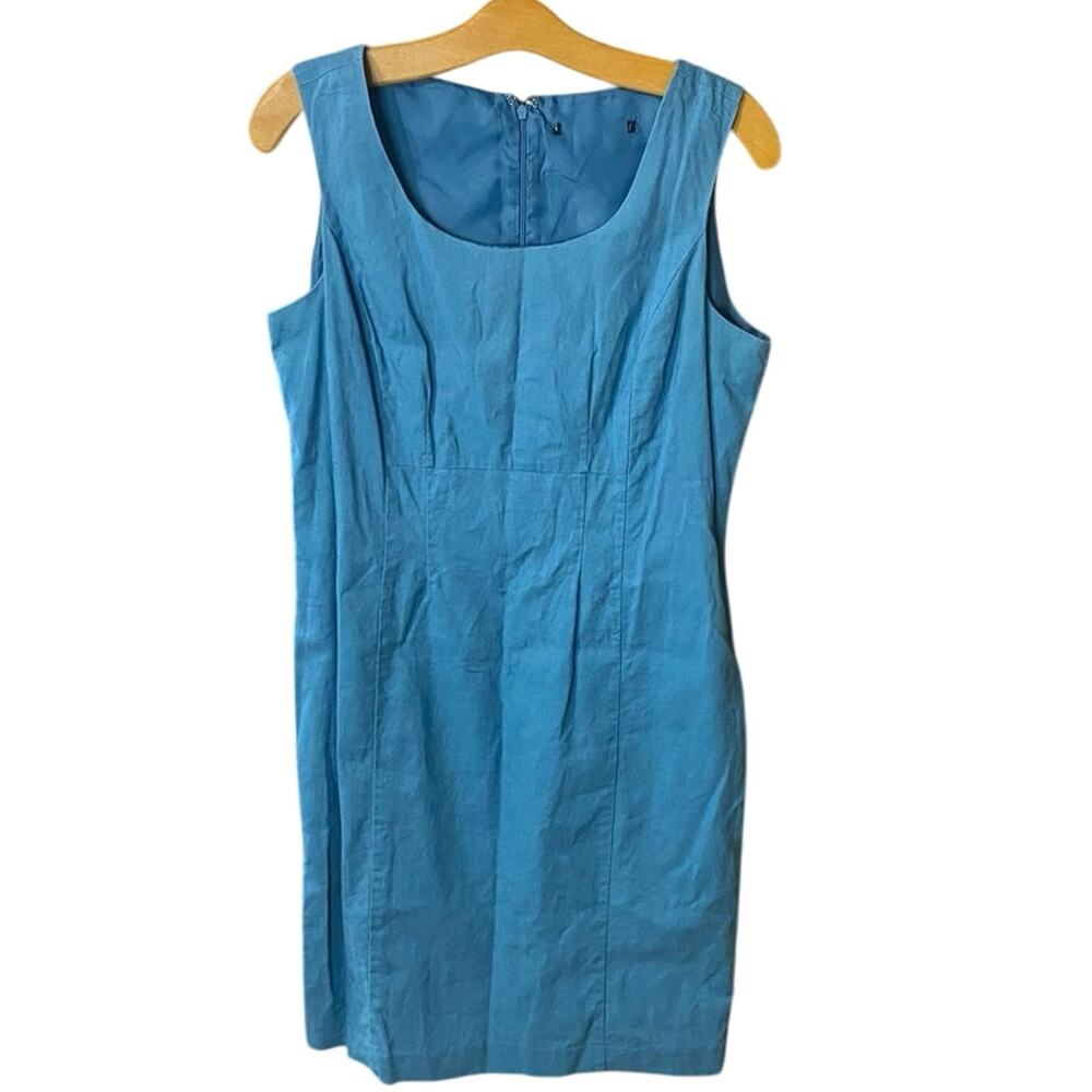 Blue fully lined linen cotton blend Sleeveless knee length Dress small